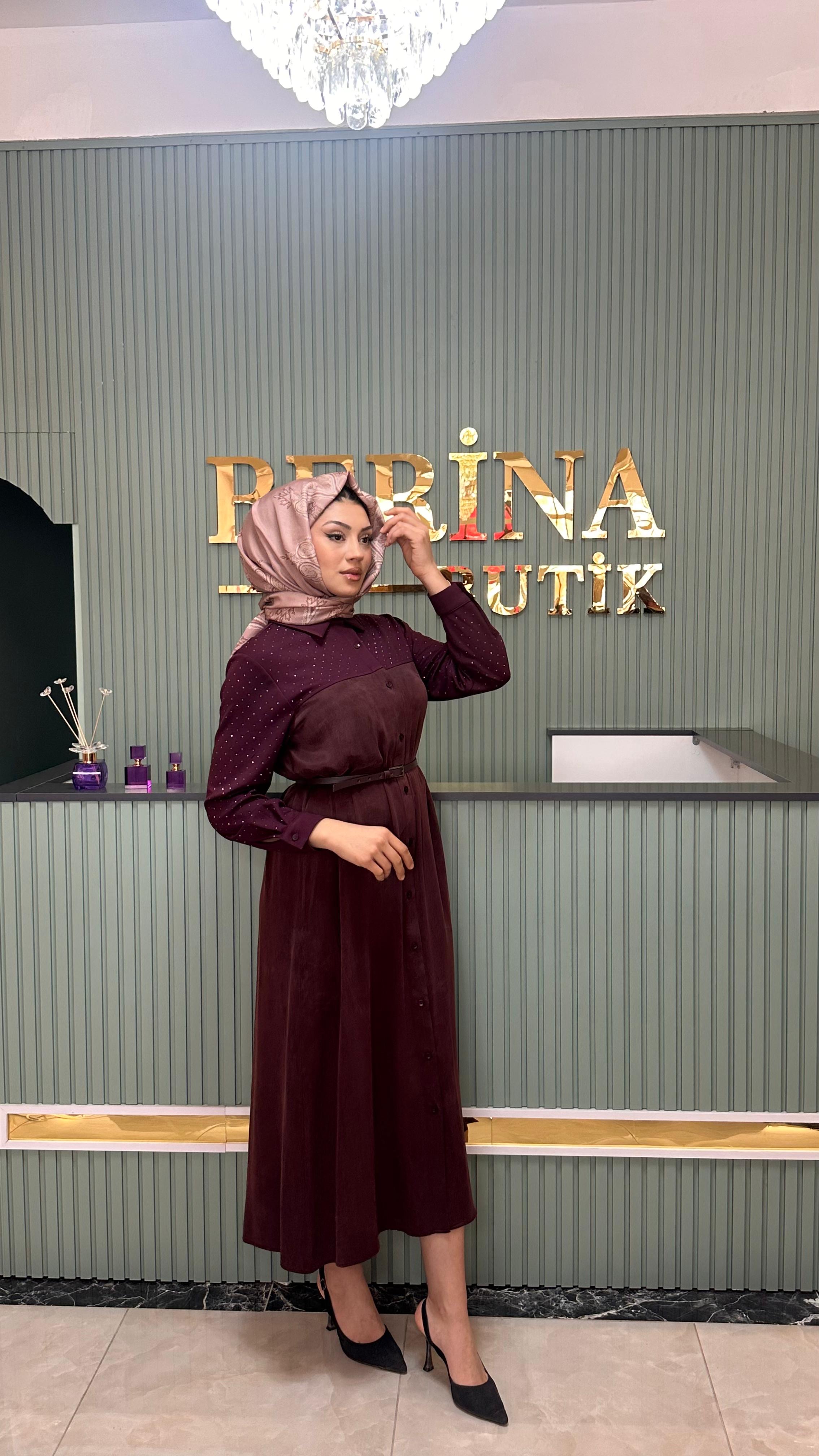 TAŞLI ELBİSE BORDO- WENNORA