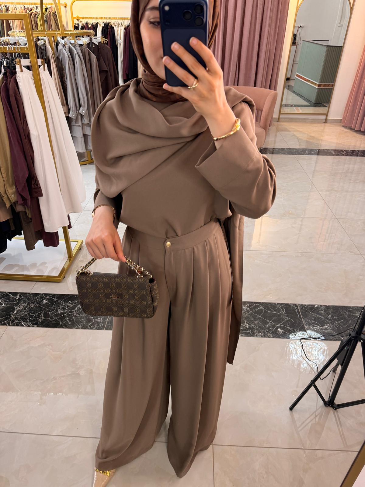 EVA KREP ŞALLI BLUZ-PALAZZO PANTOLON