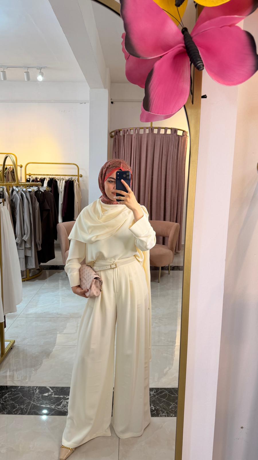 EVA KREP ŞALLI BLUZ - PALAZZO PANTOLONLU TAKIM 