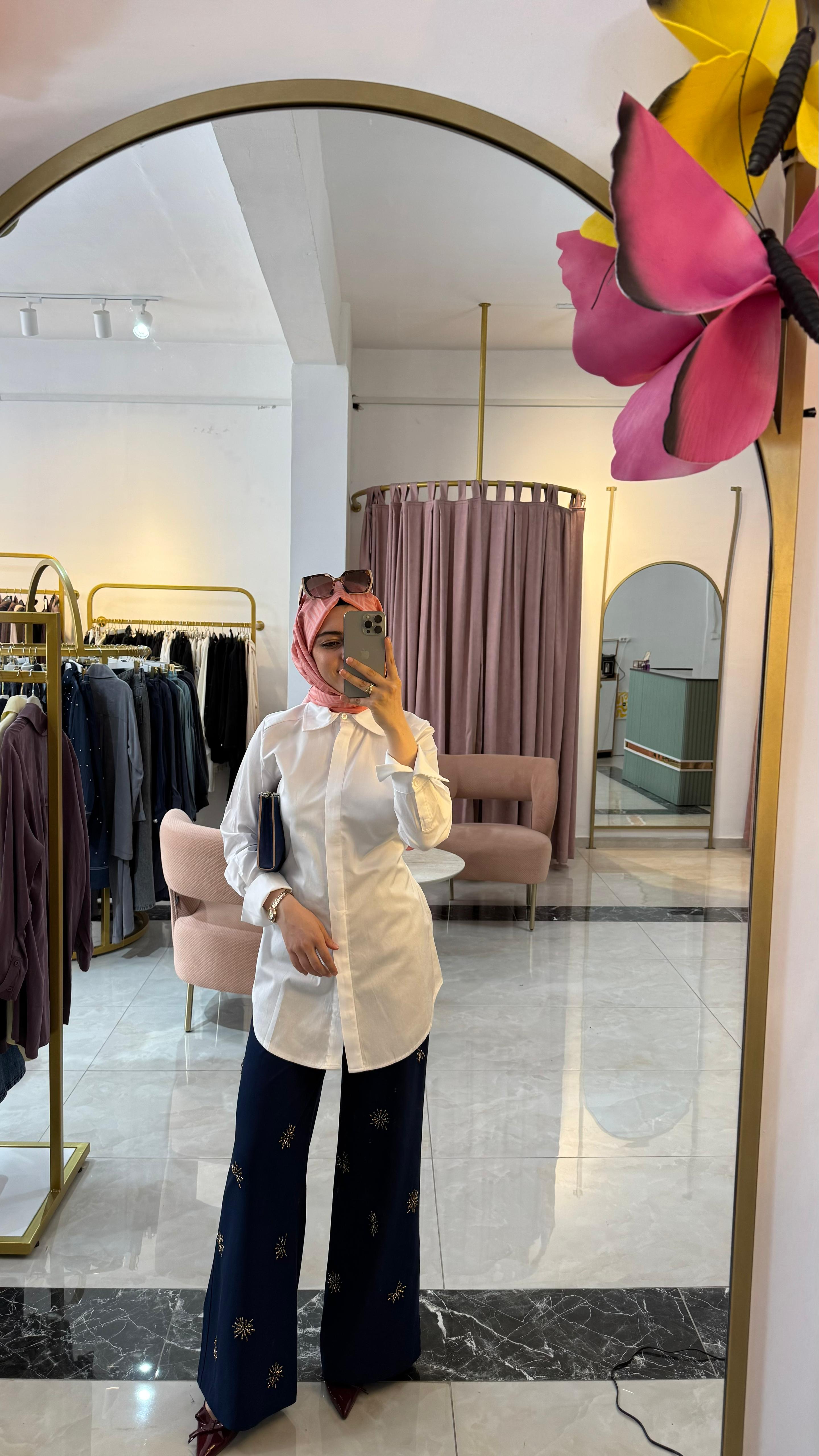 Basic Pamuklu Düğmeli Bağlamalı Gömlek beyaz