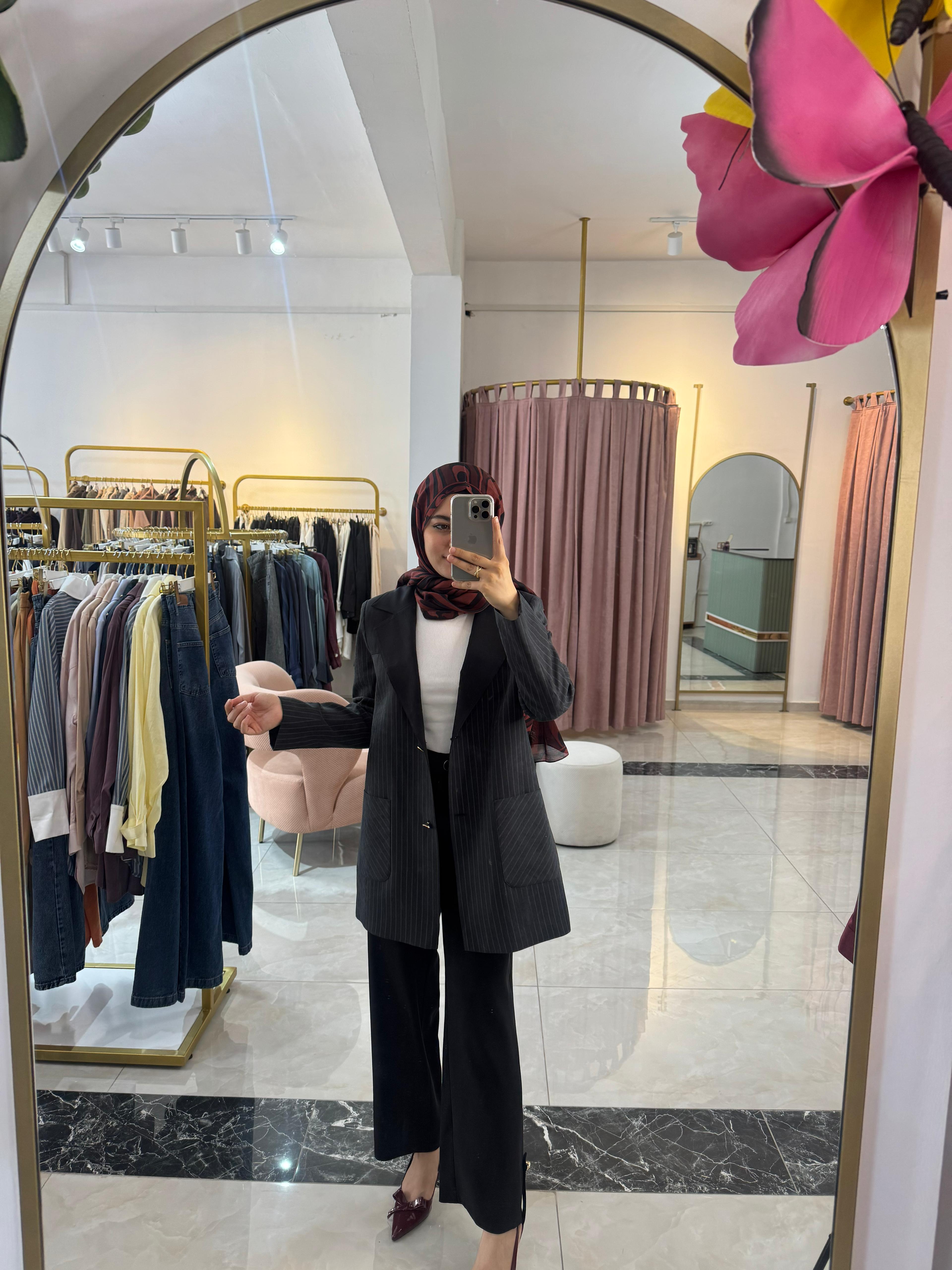 Çizgi Detaylı Blazer Takım Siyah