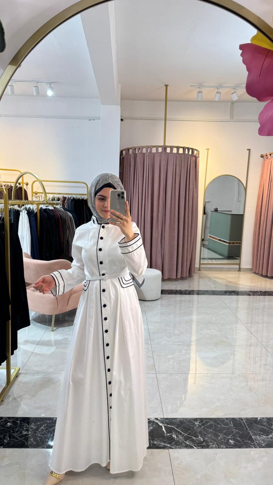 Queen Gabardin Kumaşlı Pamuklu Elbise BEYAZ