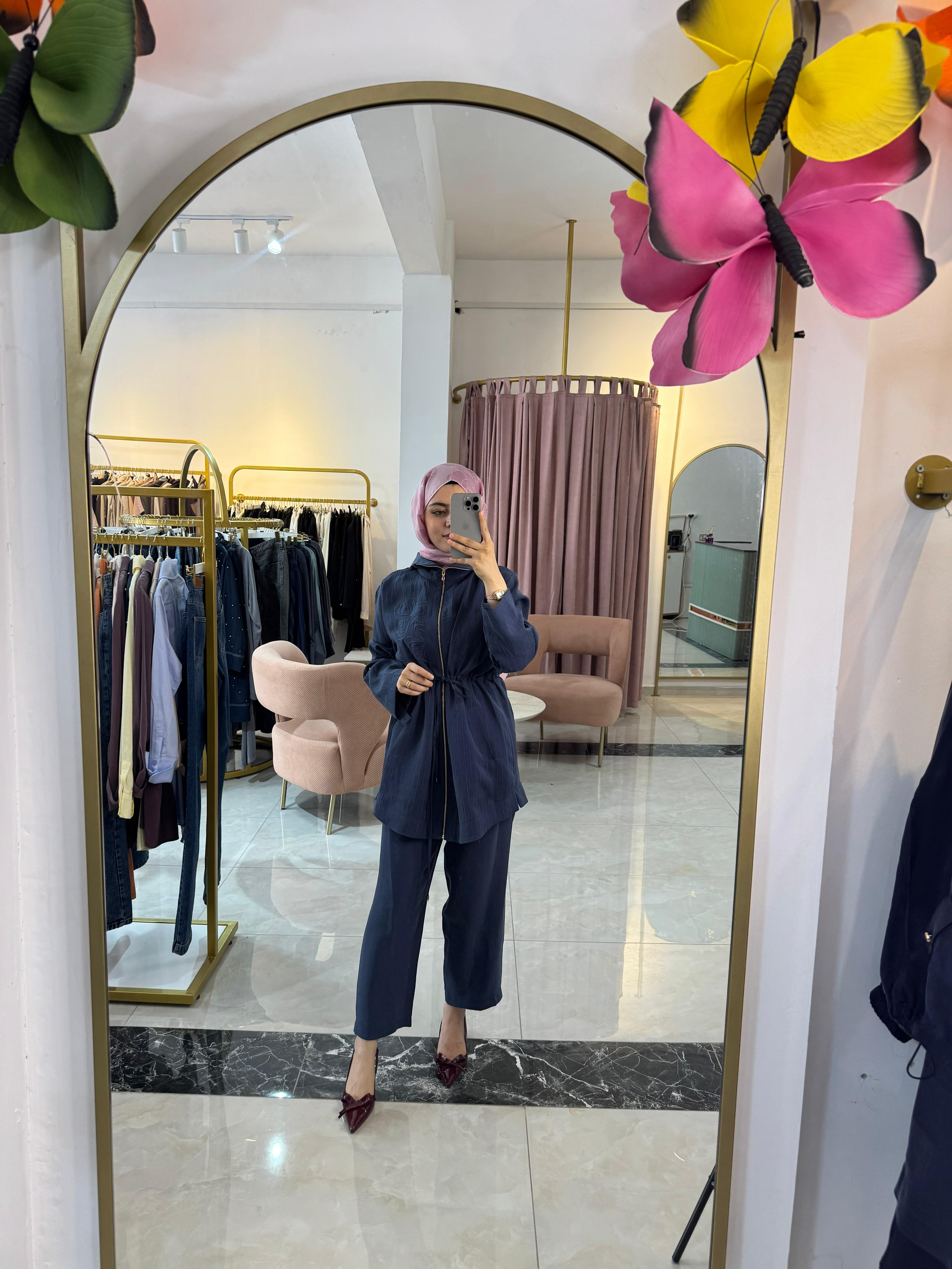 City Nakış ve Taş İşlemeli Tencel Pantolon Takım