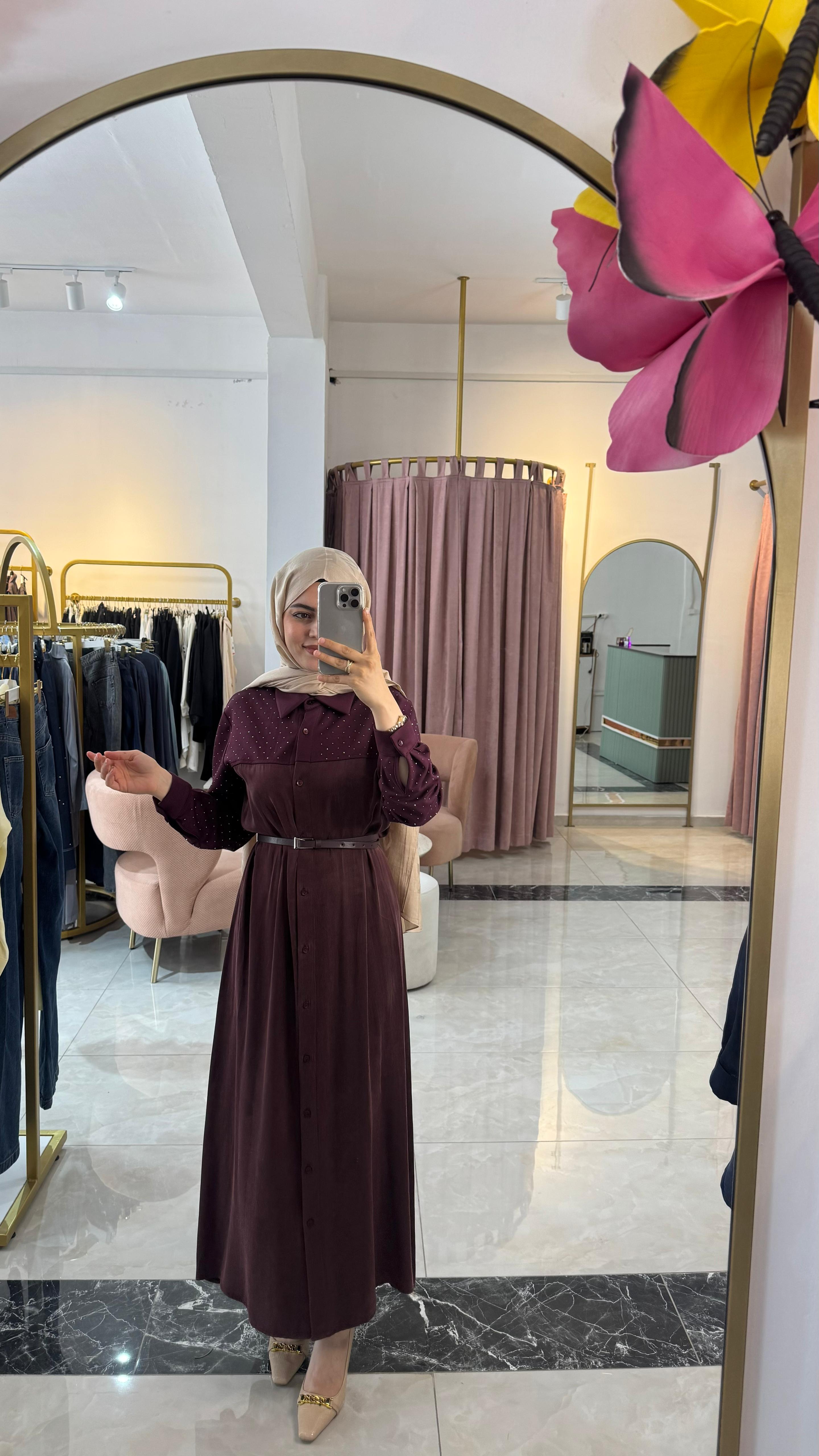 TAŞLI ELBİSE BORDO