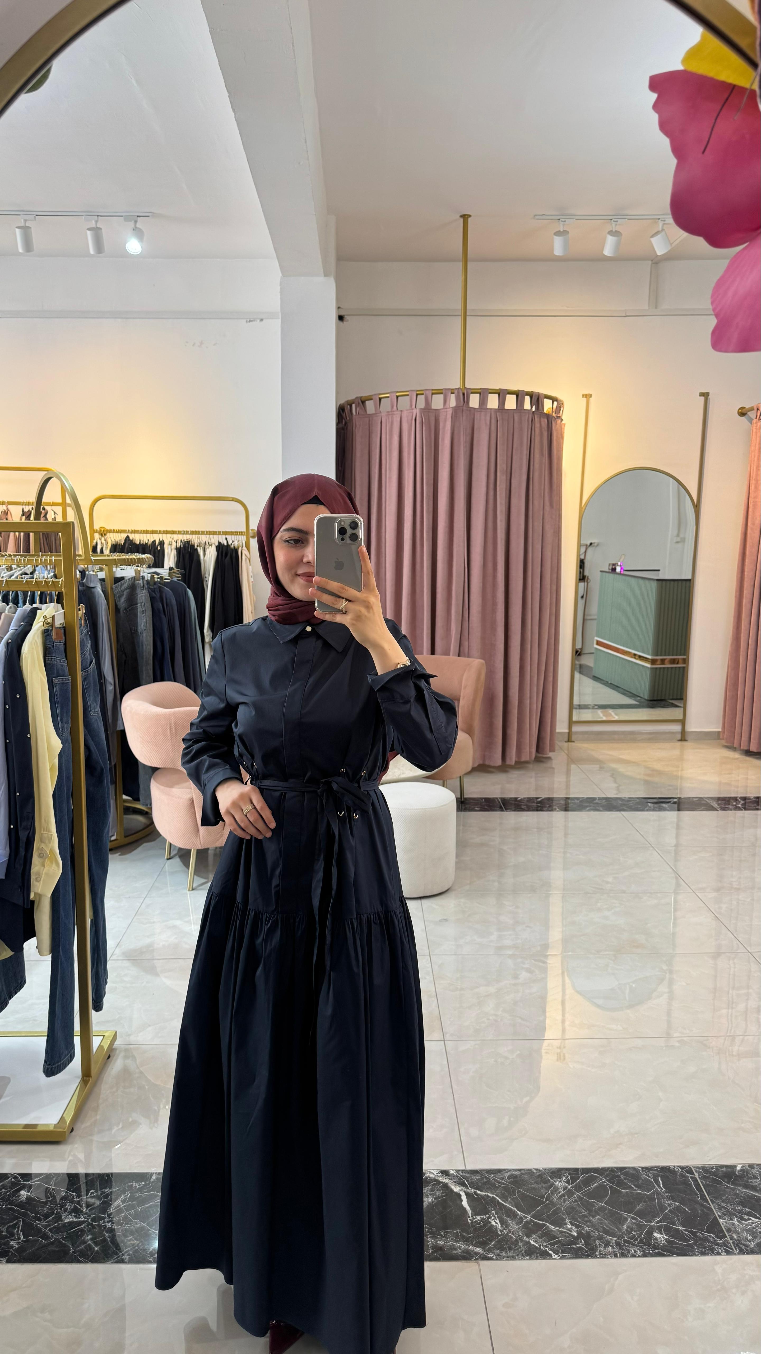 BLUVA PREMIUM POPLİN ELBİSE LACİVERT