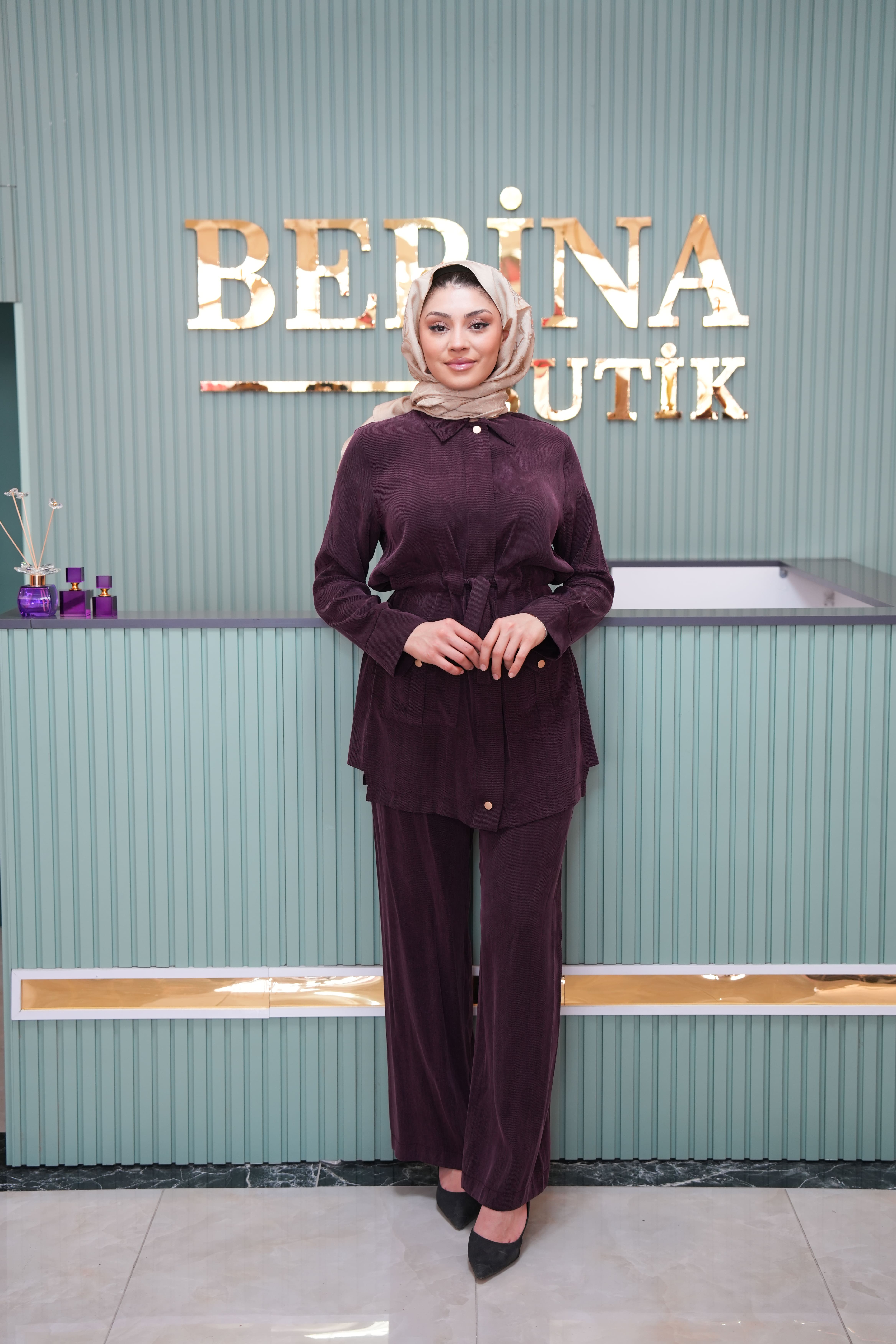 Siena Beli Bağlamalı Cepli Pantolonlu Takım MÜRDÜM