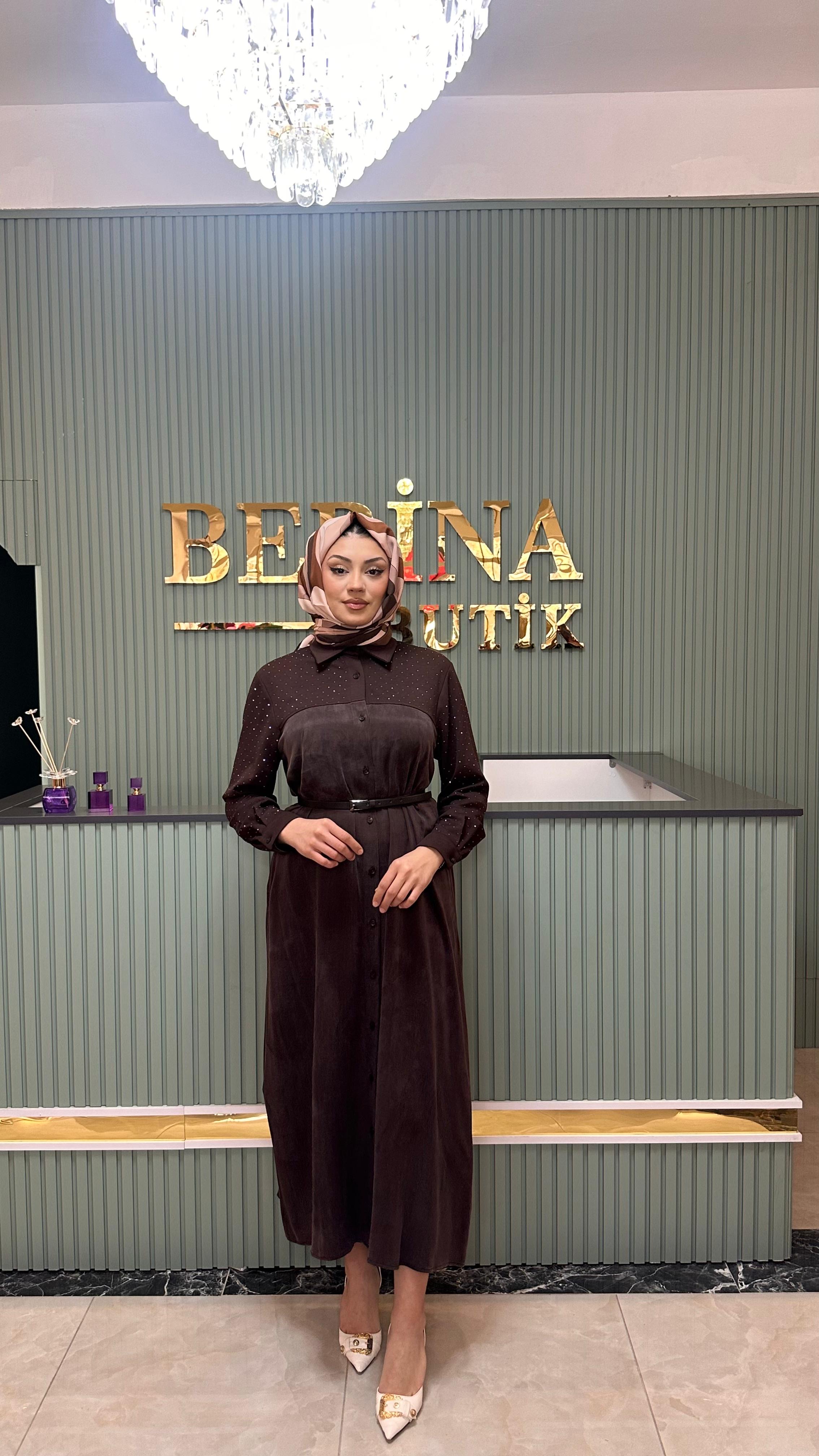 TAŞLI ELBİSE KAHVE