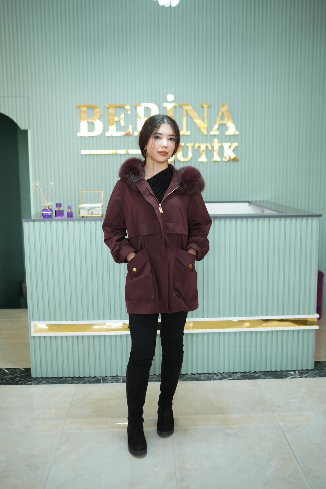 Kürklü Trenç Bordo 