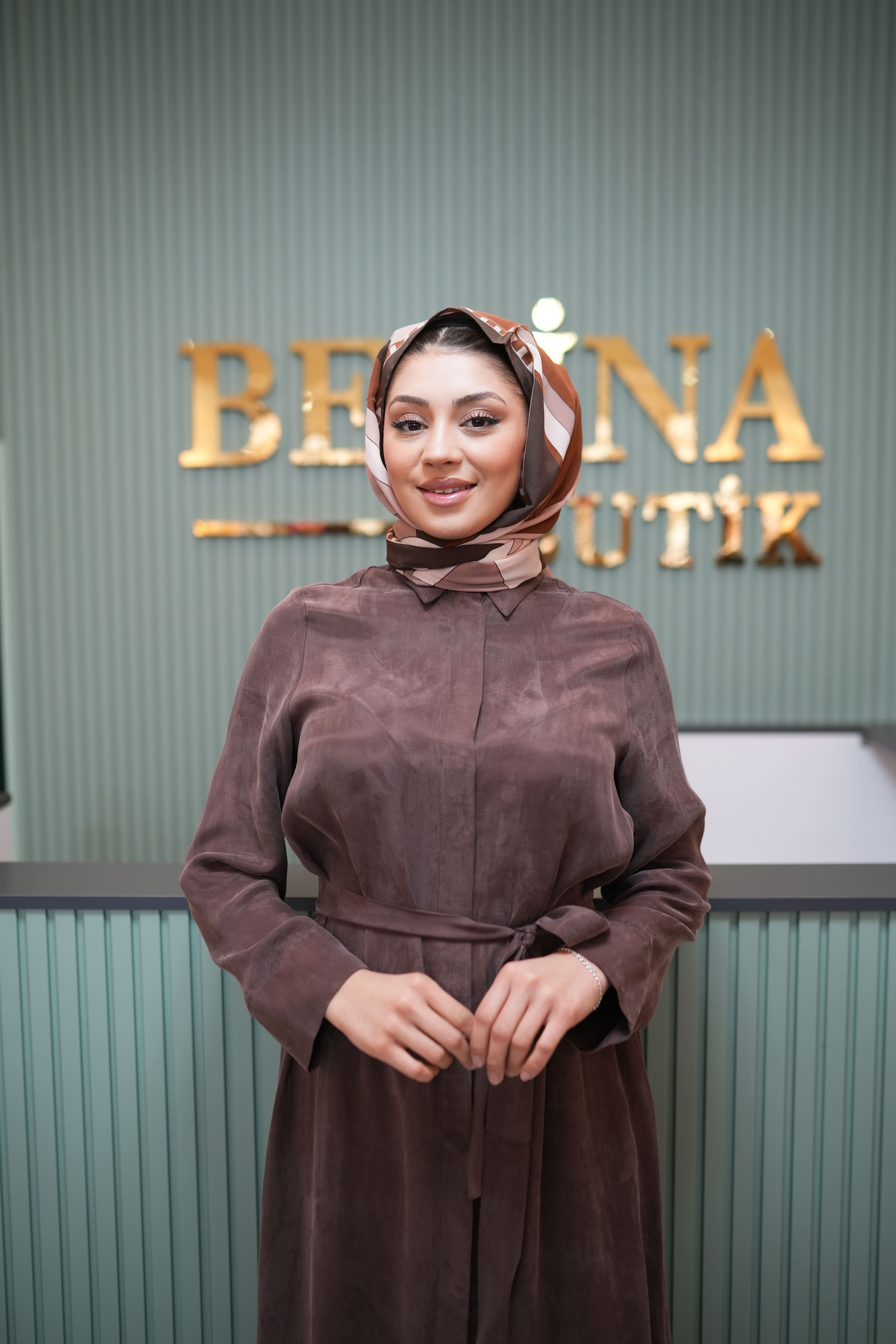 GLORIA TAŞLANMIŞ İPEK GÖMLEK ELBİSE KAHVE