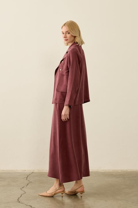 Riva Özel Çıtçıtlı Kemerli Lyocell İçlik Elbiseli Takım MÜRDÜM