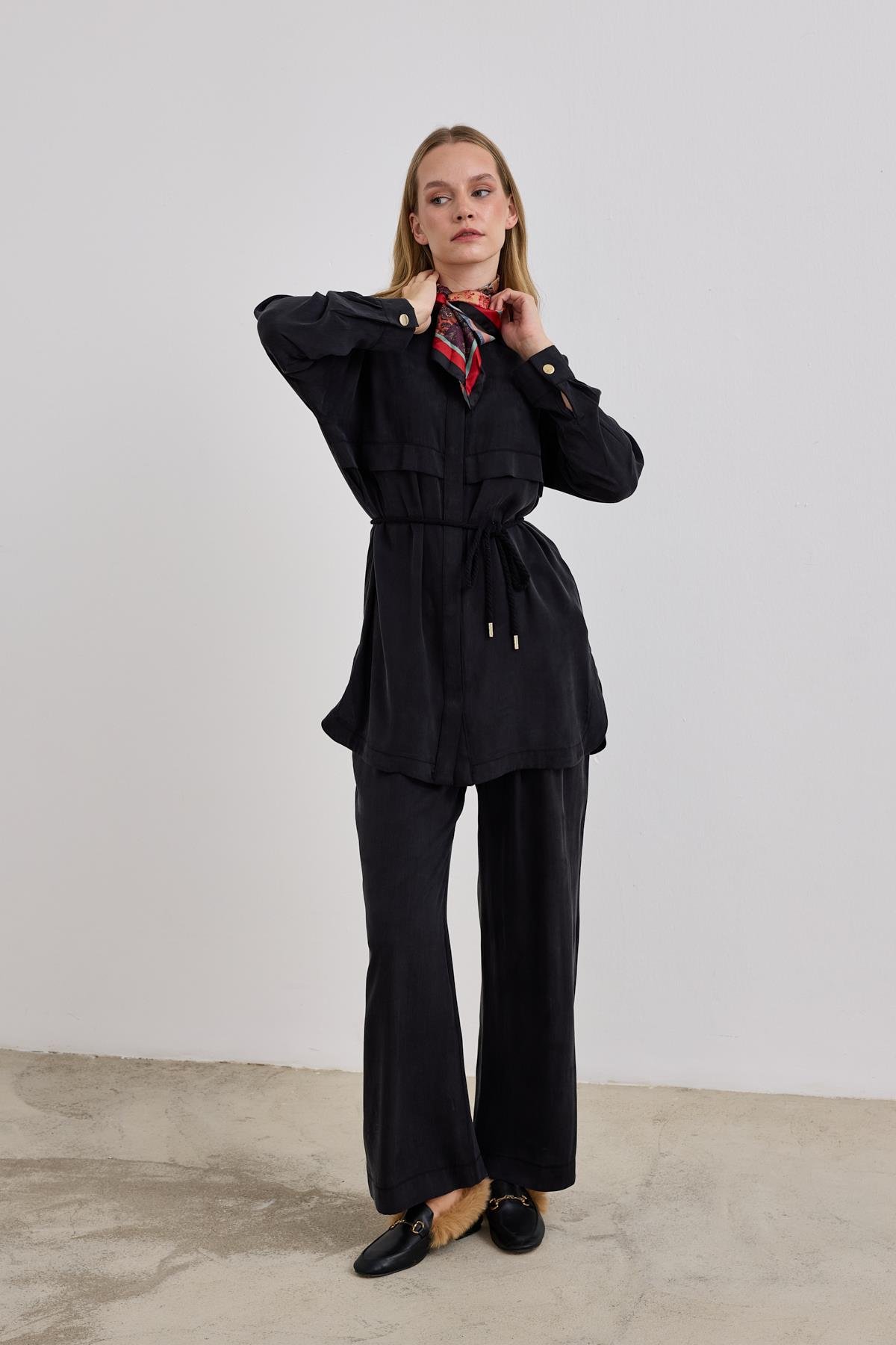 New Jasmy Halat Kemerli Pantolonlu Takım-Hilay